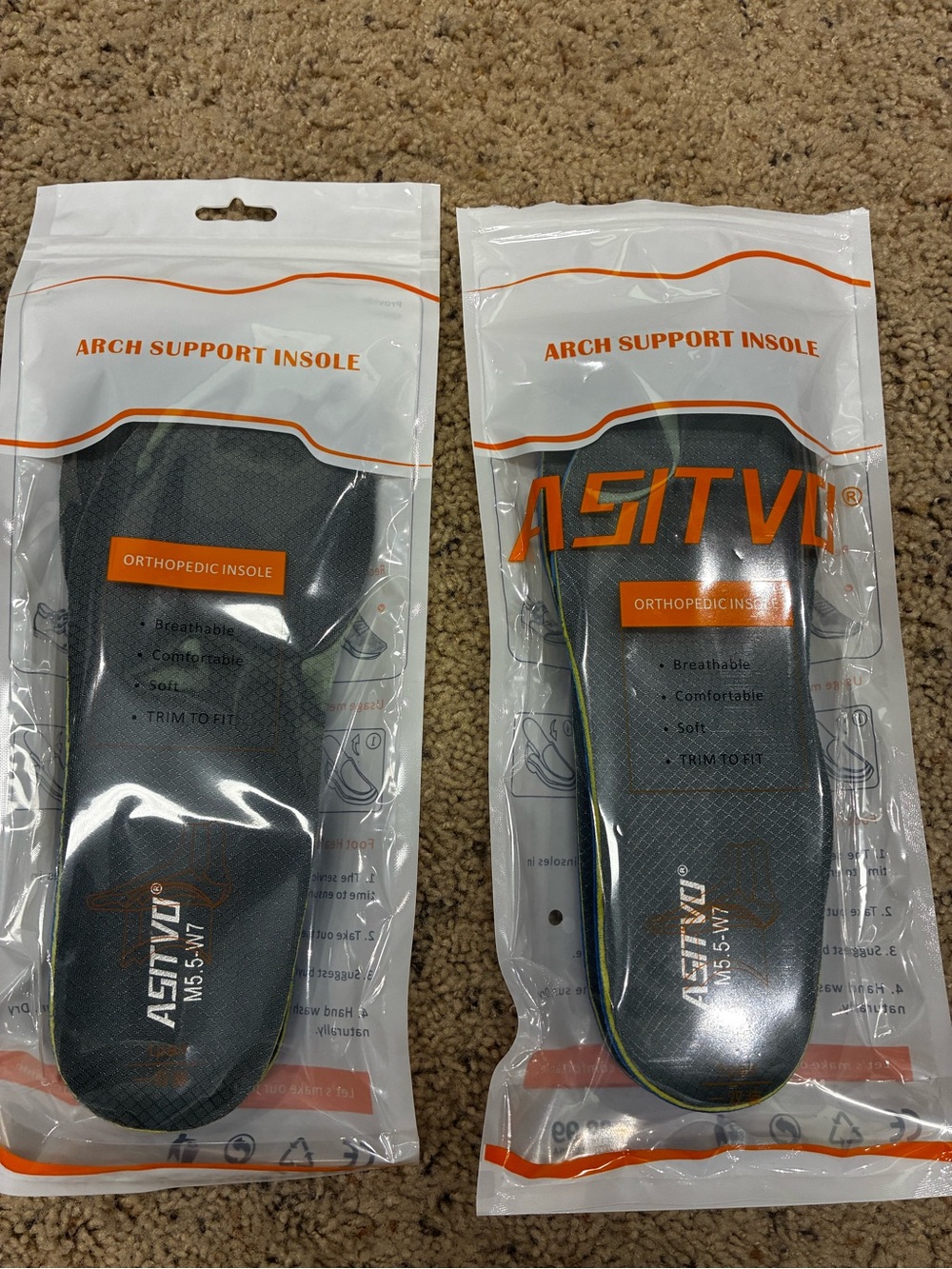 New / never used Orthopedic Arch Support Insoles - 2 Pair M5.5-W7